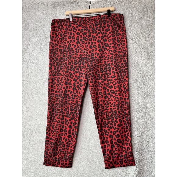 Good American Pajama Pants Large 3 Satin Drawstring Red Leopard Animal Stretch - Picture 8 of 16